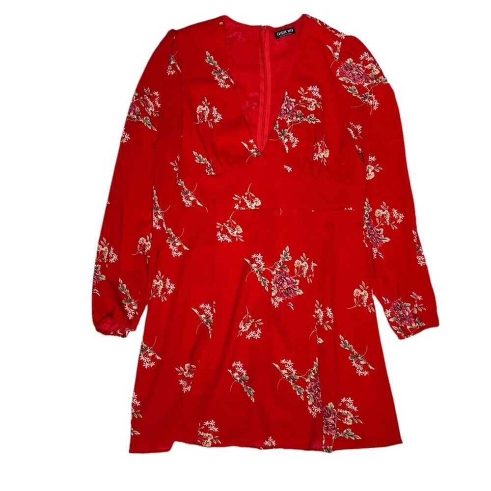 Fashion Nova Land of Make Believe Floral Flare Dress Plus Size 2X Red - Picture 2 of 12